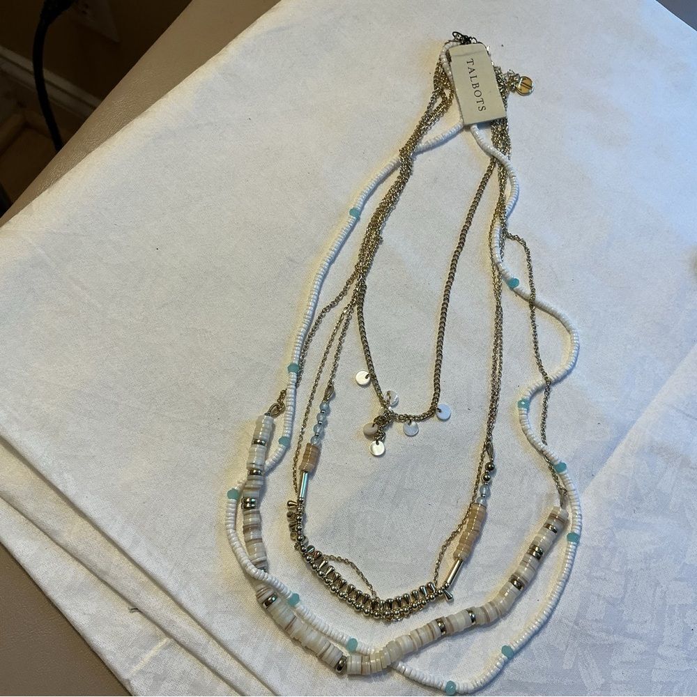 Talbots Brand 5 Strand Goldtone and Shell Beads Long Necklace - Picture 4 of 8